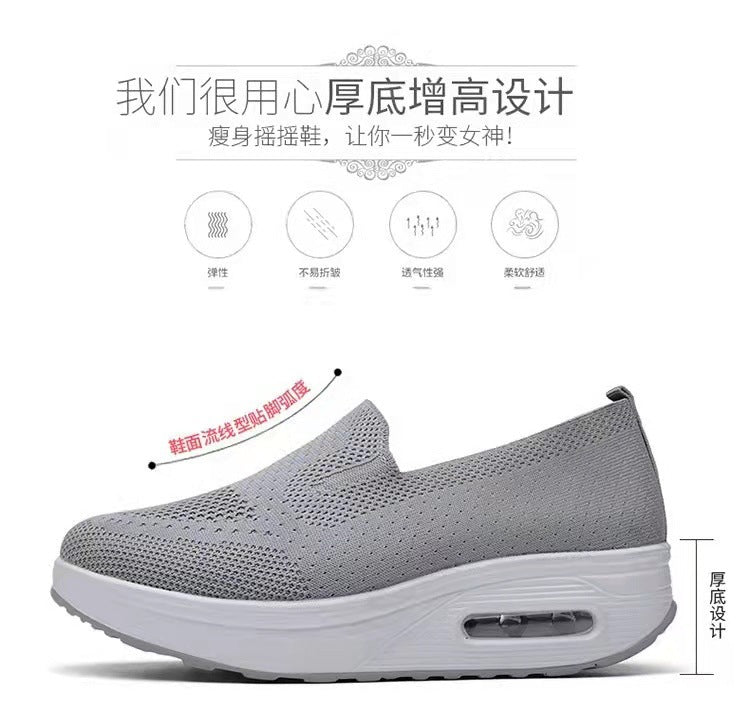 Women's Sports Shoes Cross-Border Foreign Trade 2026 New Model Thick-Soled Air-Cushioned Casual Shoes Mesh Slip-On Height-Increasing Walking Shoes for Women