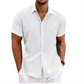 European and American Men's Double Placket Cotton Linen Cardigan Short-sleeved high quality Shirt Summer Home Short-sleeved Lapel Shirt Cross-border