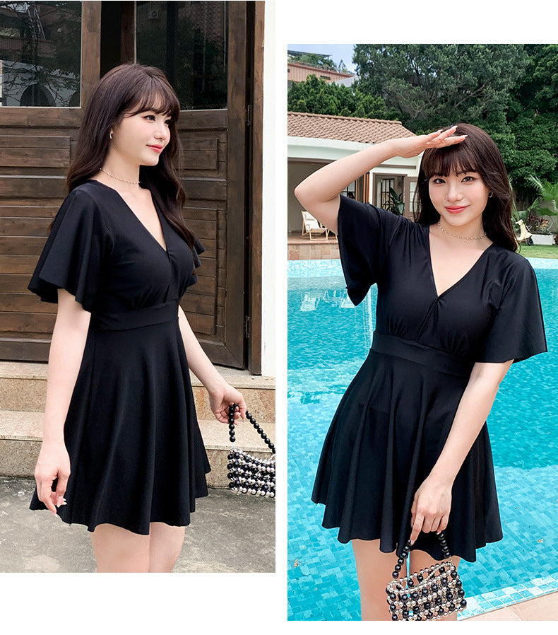 Swimsuit Women's Conservative Conjoined Flat Corner Belly-Covering Slimming Mom Swimsuit plus size Loose Hot Spring Swimsuit for Middle-aged and Elderly