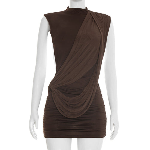 Women Clothing Summer Solid Color Casual Sleeveless Asymmetric Ribbon
