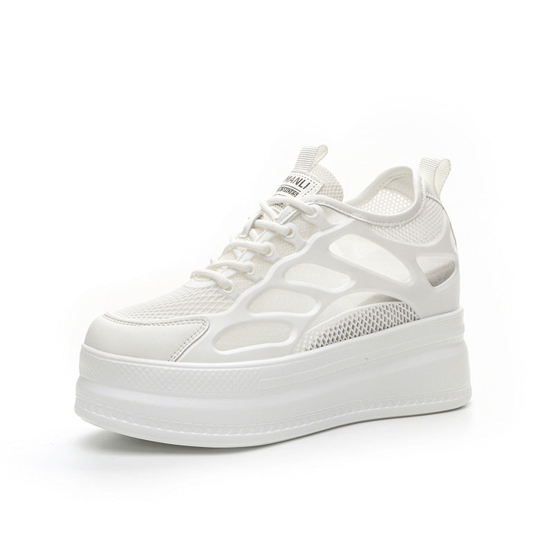 2025 Women's Shoes New Style Platform Thick-Soled Mesh Sports Casual Shoes Popular Internet Celebrity Breathable Trendy White Shoes Sandals