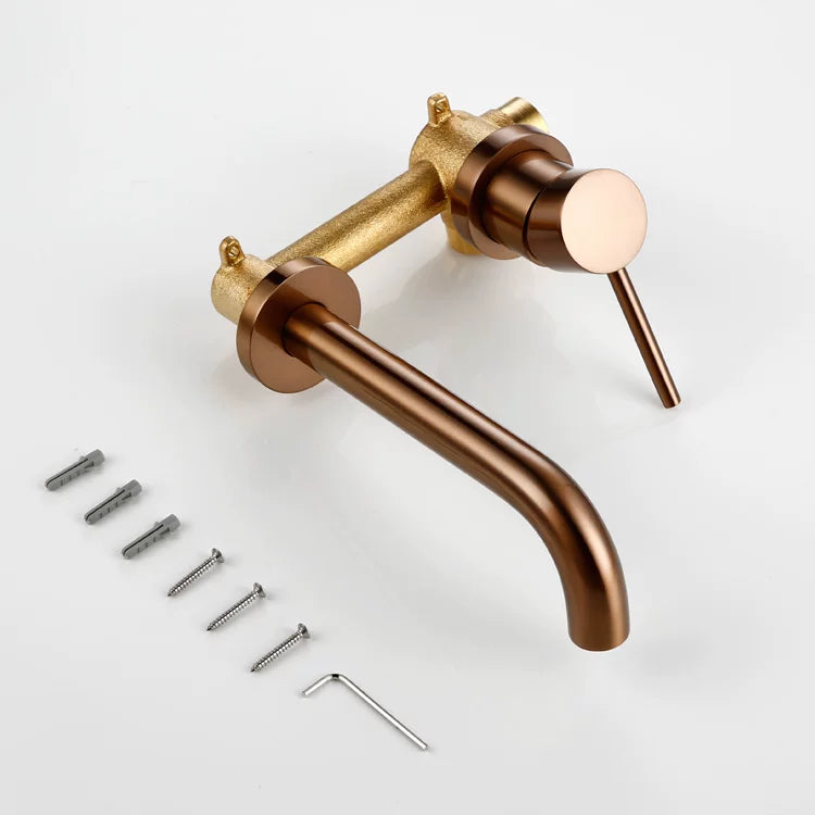 Wall Mounted Spout Basin Faucet Solid Brass Brushed Rose Gold Bathroom Bathtub Shower Mixer For Lavatory Sink Brushed gold Taps