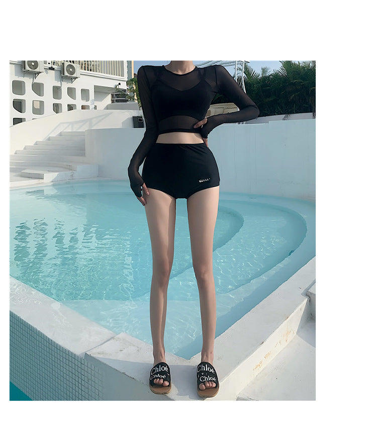 2025 New Swimsuit Women's Three-Piece Split Sexy Belly-Covering Slimming Look Fairy Style Ins Long-Sleeved Sun Protection Swimsuit
