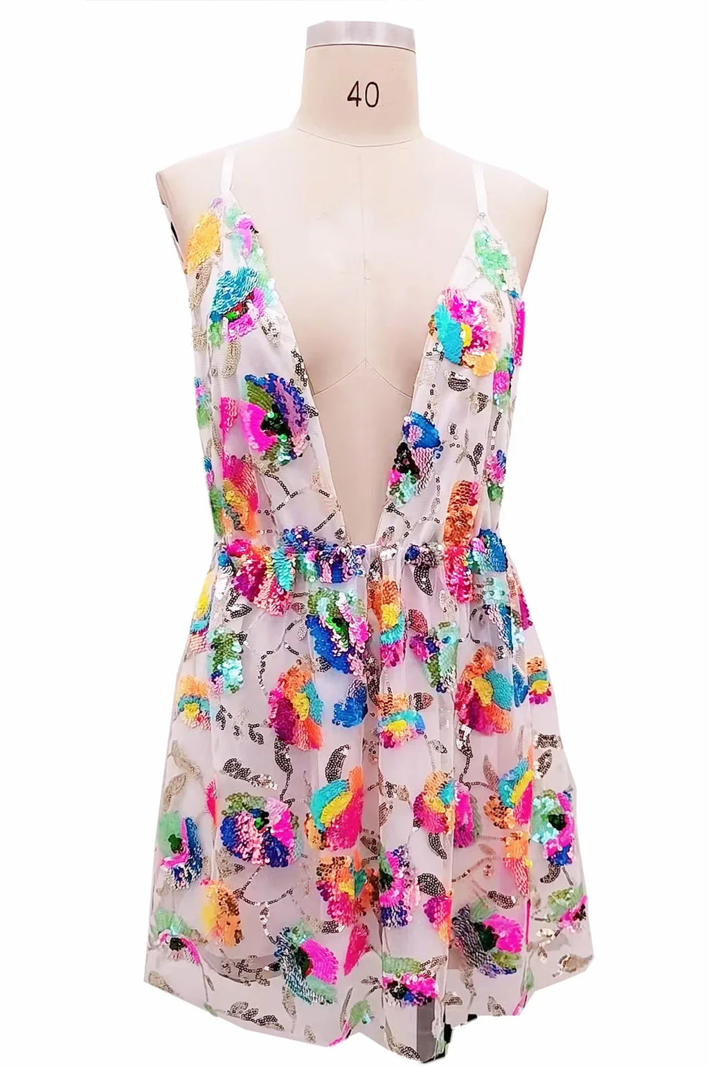 2023 Export Cross-Border Hot Selling Amazon Hot Selling Sexy Deep V Backless Sequined Floral Lace Women's Sexy Short Clothing