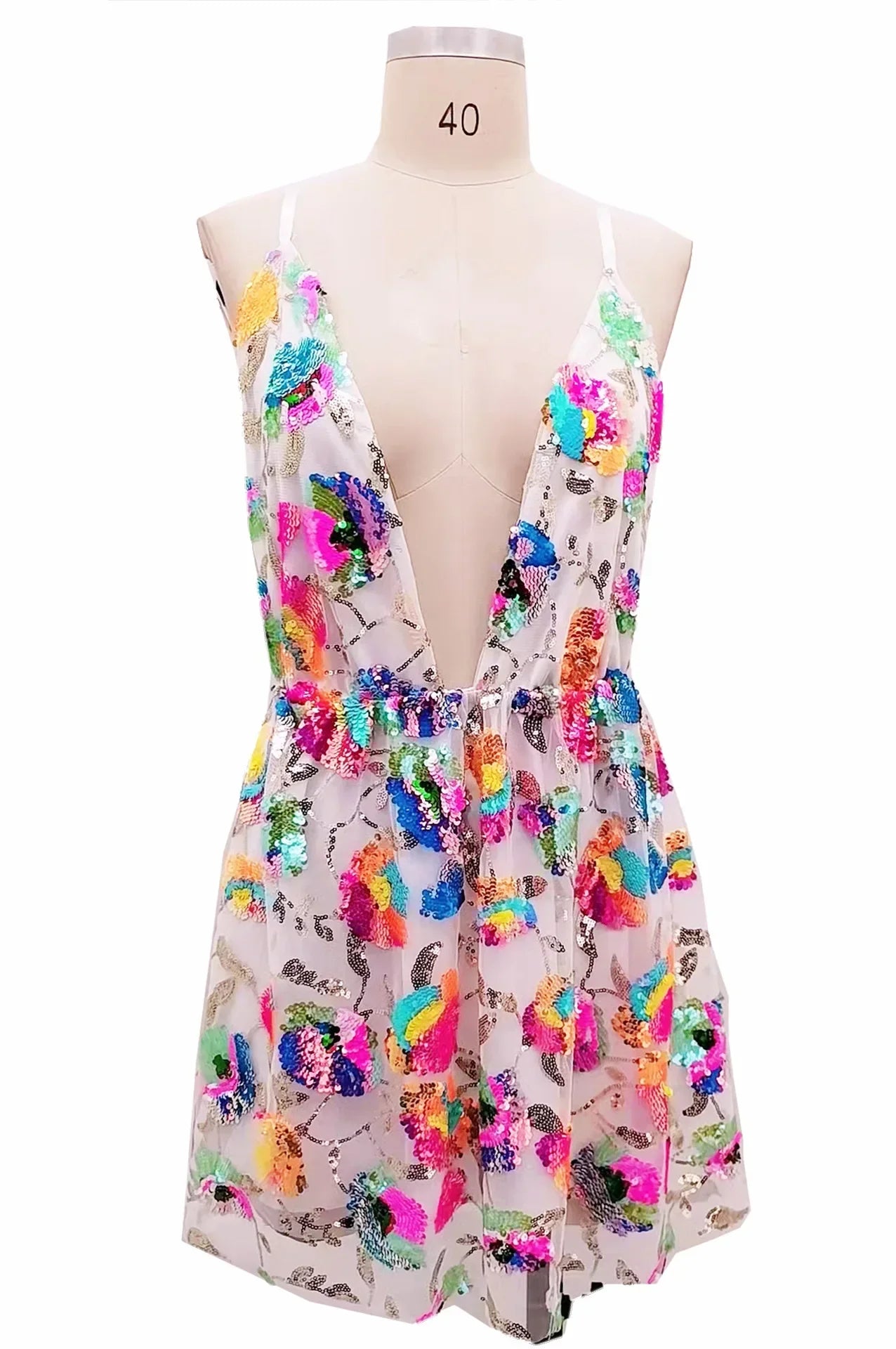 2023 Export Cross-Border Hot Selling Amazon Hot Selling Sexy Deep V Backless Sequined Floral Lace Women's Sexy Short Clothing