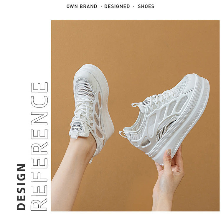 2025 Women's Shoes New Style Platform Thick-Soled Mesh Sports Casual Shoes Popular Internet Celebrity Breathable Trendy White Shoes Sandals