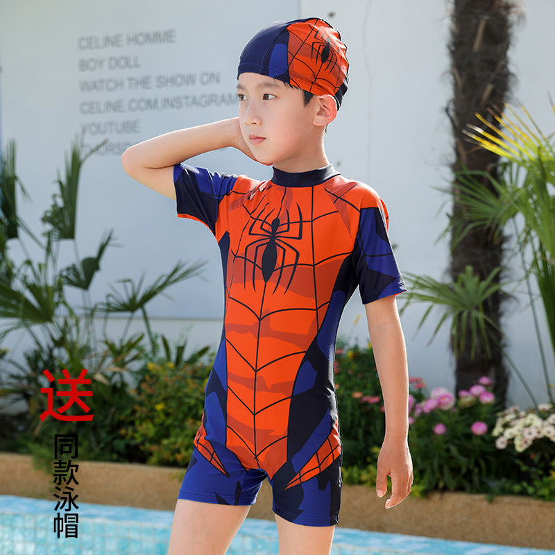 Children's Swimsuit Boys Siaman Spider-Man Long Sleeve Small Medium and Large Children's Baby Sunscreen Quick-drying Equipment Hot Spring Wholesale