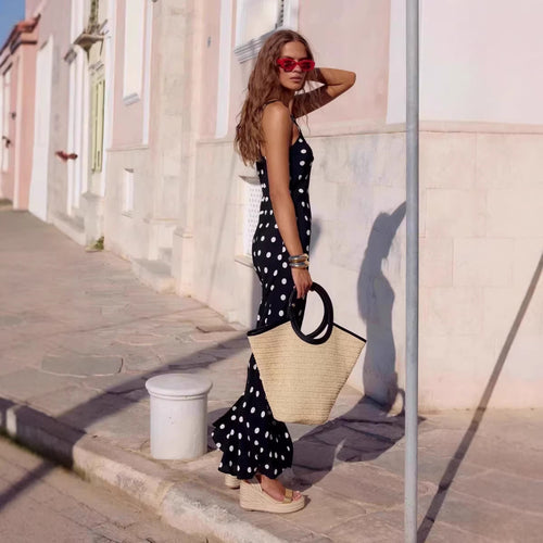 Summer Dress Polka Dot Printed Waist Controlled Sheath Sexy Ruffled