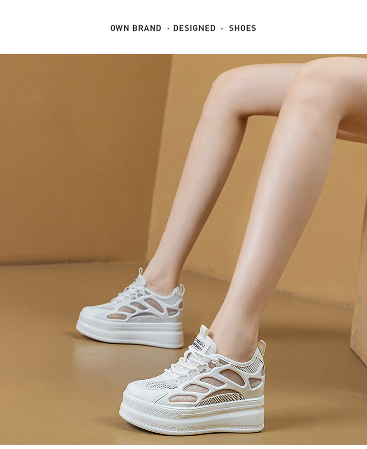 2025 Women's Shoes New Style Platform Thick-Soled Mesh Sports Casual Shoes Popular Internet Celebrity Breathable Trendy White Shoes Sandals