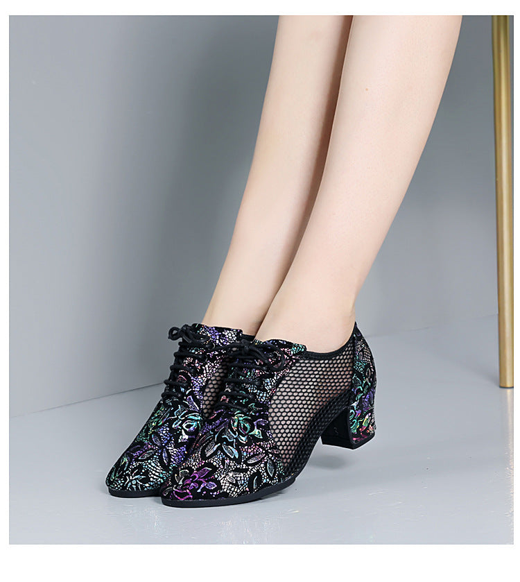 Leather Dance Shoes Latin Dance Shoes Adult Women's Middle-heel Teacher Shoes Cowhide Modern Dance Shoes Square Dance