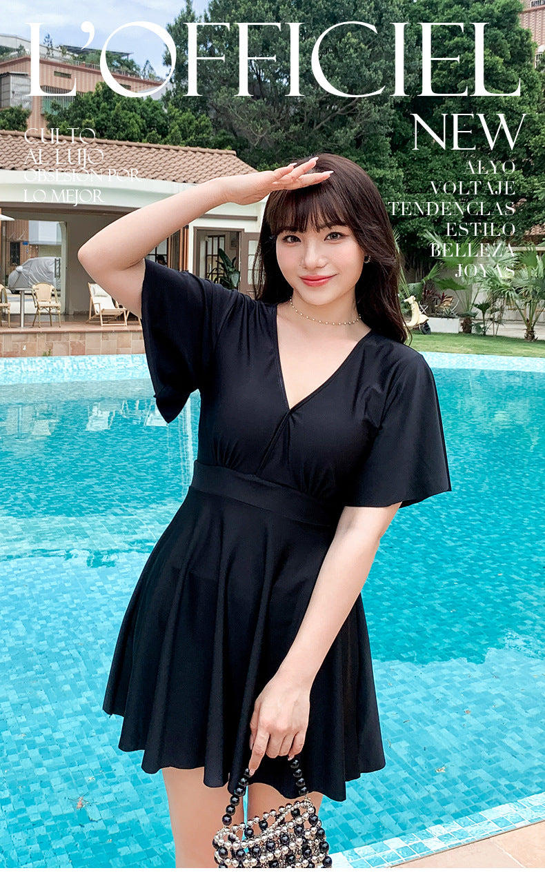 Swimsuit Women's Conservative Conjoined Flat Corner Belly-Covering Slimming Mom Swimsuit plus size Loose Hot Spring Swimsuit for Middle-aged and Elderly