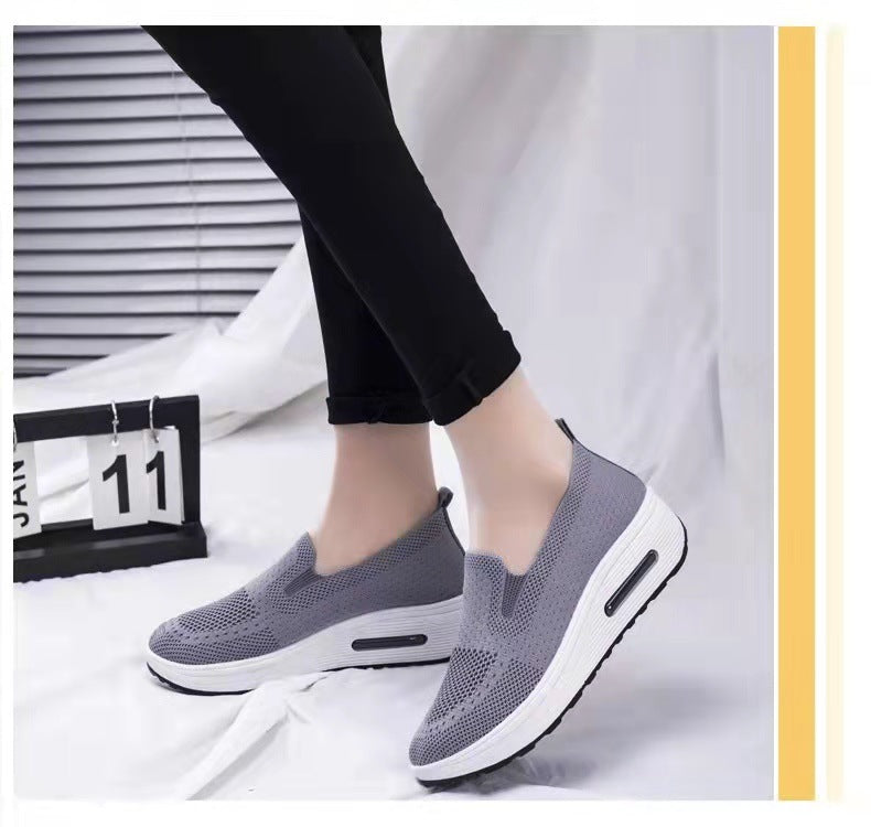 Women's Sports Shoes Cross-Border Foreign Trade 2026 New Model Thick-Soled Air-Cushioned Casual Shoes Mesh Slip-On Height-Increasing Walking Shoes for Women