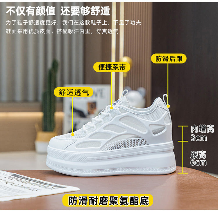 2025 Women's Shoes New Style Platform Thick-Soled Mesh Sports Casual Shoes Popular Internet Celebrity Breathable Trendy White Shoes Sandals