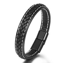 Cross-Border E-Commerce European and American Titanium Steel Lettering Old Pattern Cowhide Rope Bracelet Stainless Steel Magnetic Buckle Male and Female Couple Bracelet