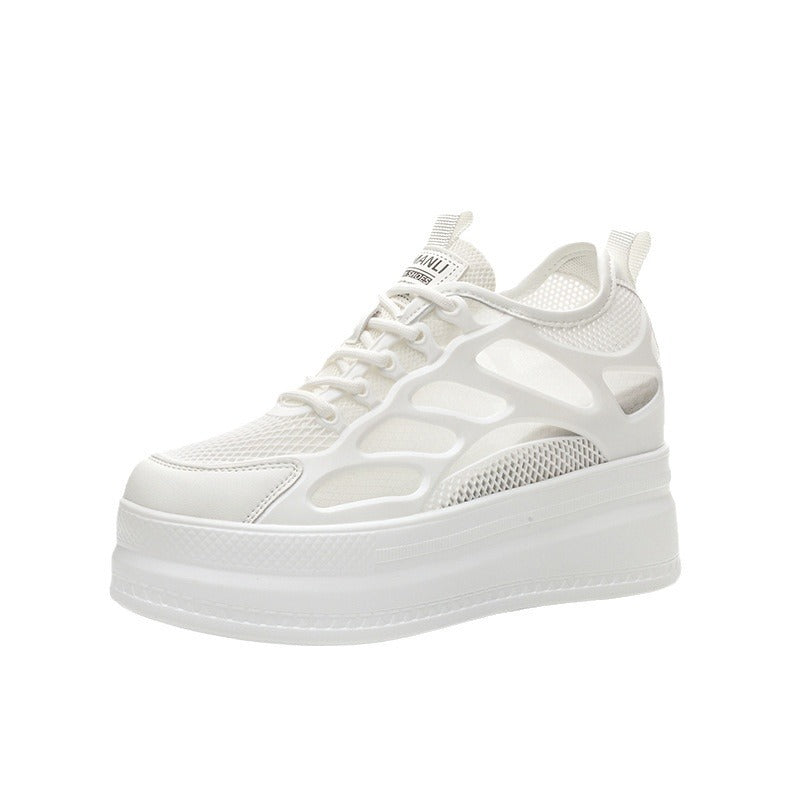 2025 Women's Shoes New Style Platform Thick-Soled Mesh Sports Casual Shoes Popular Internet Celebrity Breathable Trendy White Shoes Sandals