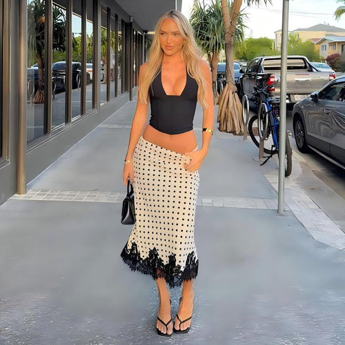 Summer Women Clothing Fashionable All Match Polka Dot Printed Lace