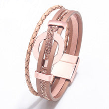 Cross-Border E-Commerce European and American Titanium Steel Lettering Old Pattern Cowhide Rope Bracelet Stainless Steel Magnetic Buckle Male and Female Couple Bracelet