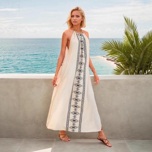 Vacation Summer Women Backless High Slit Long Vacation Spaghetti