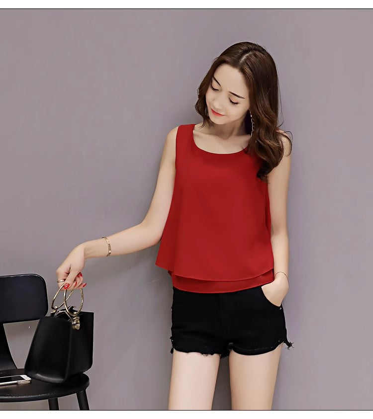 Chiffon Camisole Women's All-match Outer Wear Inner 2025 Summer Loose Slimming plus size Sleeveless Base Top