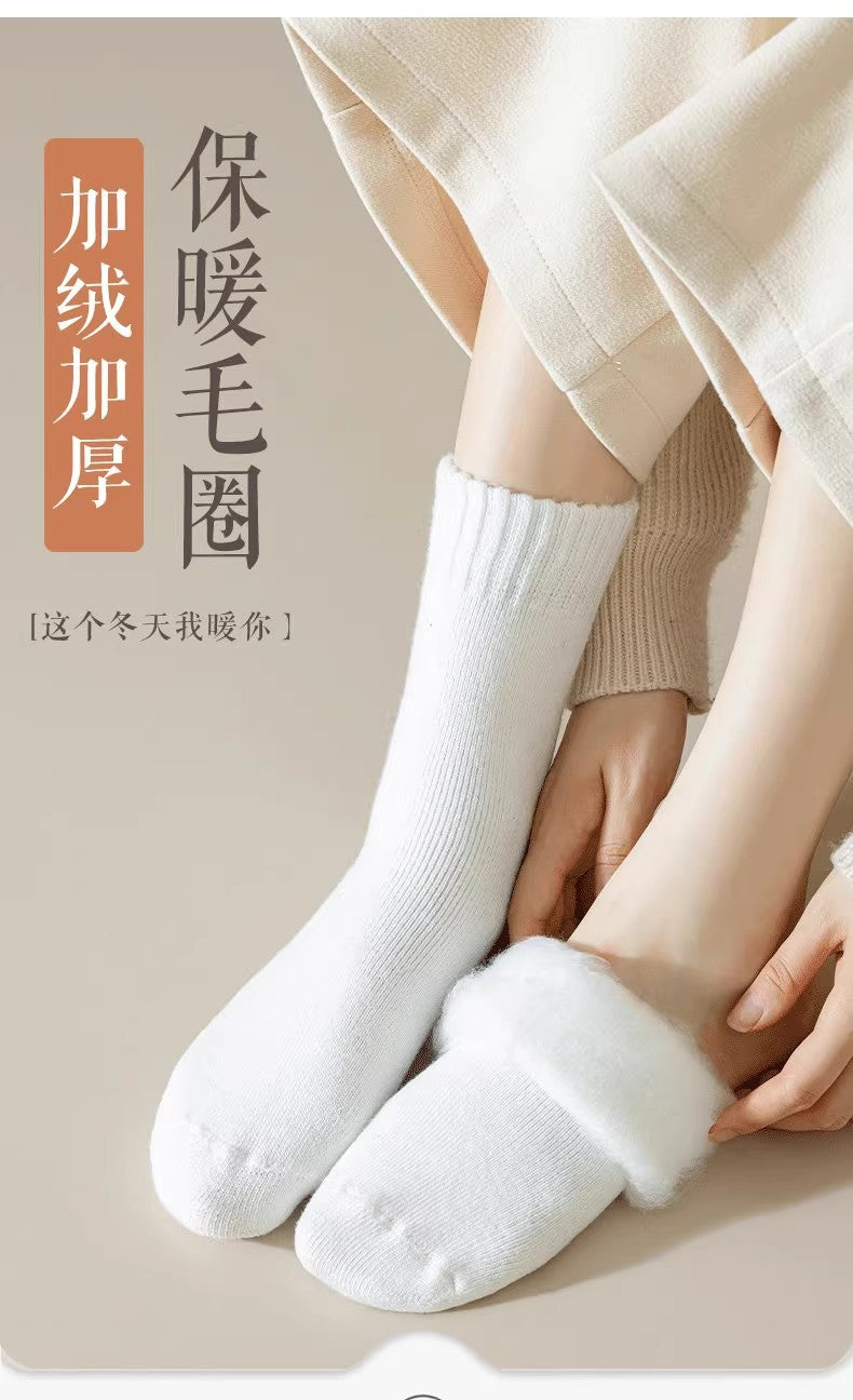 Cashmere Socks Women's Autumn and Winter Mid-tube Wool Socks for Warm Feet Thickened Warm Boneless Moon Socks Winter fleece-lined Floor Socks