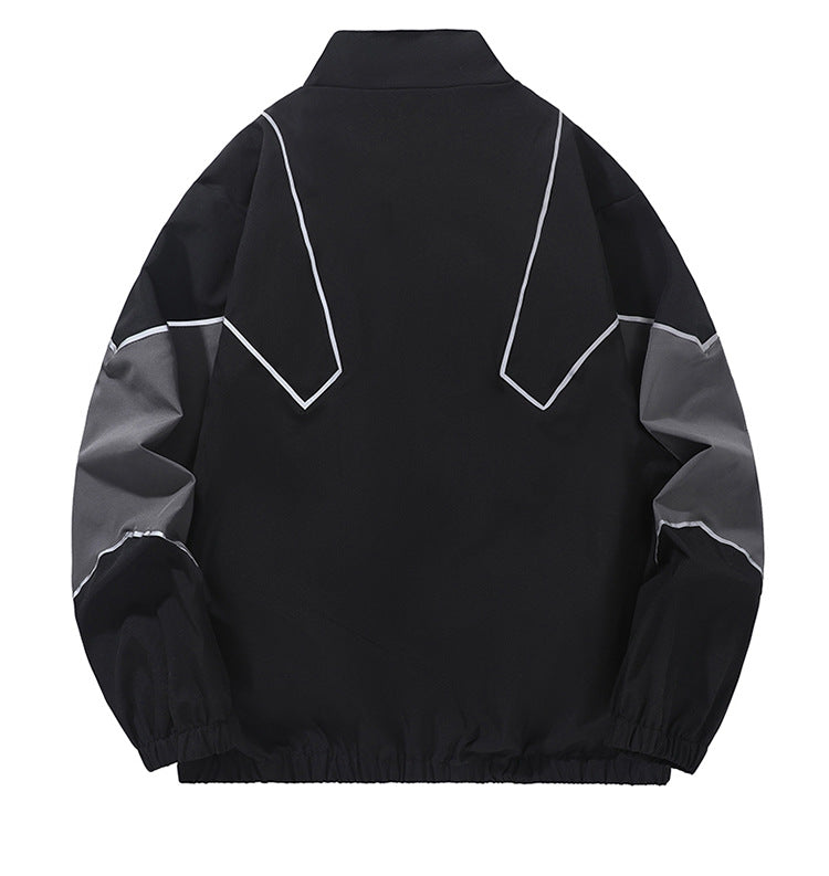 Russian Foreign Trade Trendy Brand Reflective Patchwork Stand-Up Collar Jacket Spring and Autumn Loose Sports Casual Jacket for Men