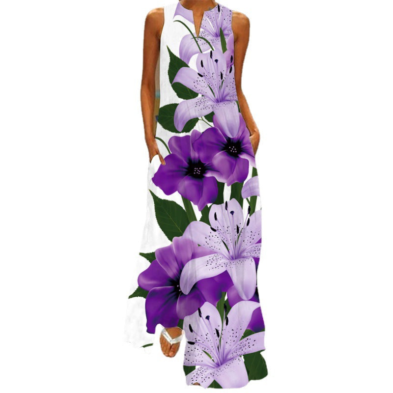 Cross-Border Women's Clothing Amazon Ebay 2026 New European and American Spring and Summer Fashion Printed Sexy Pocketed Long Dress