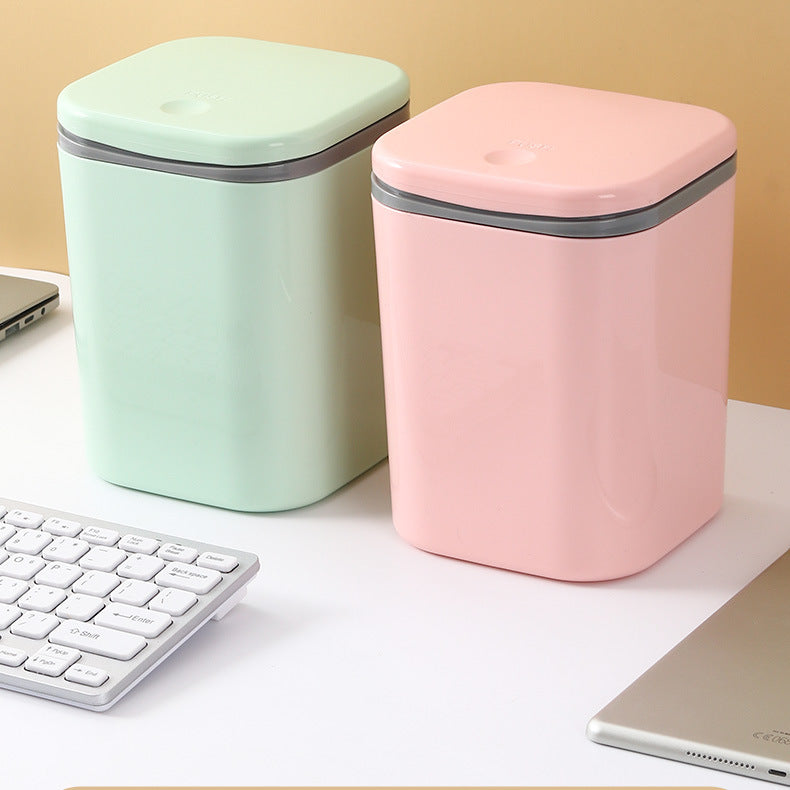 Small Desktop Trash Can for Home Office High-End Dormitory Press with Lid Mini Plastic Storage Trash Can