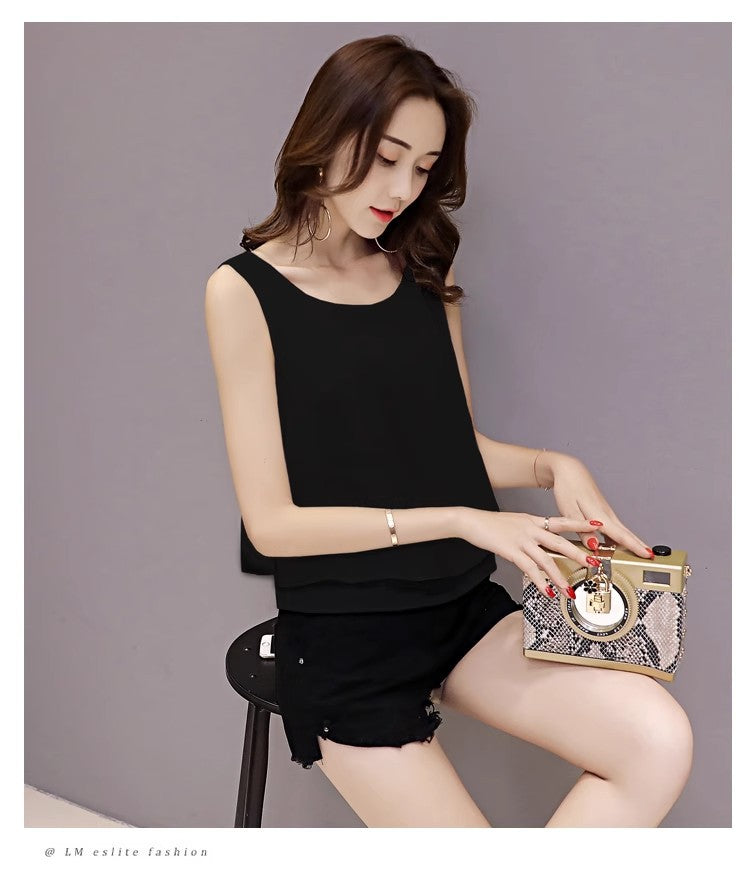 Chiffon Camisole Women's All-match Outer Wear Inner 2025 Summer Loose Slimming plus size Sleeveless Base Top