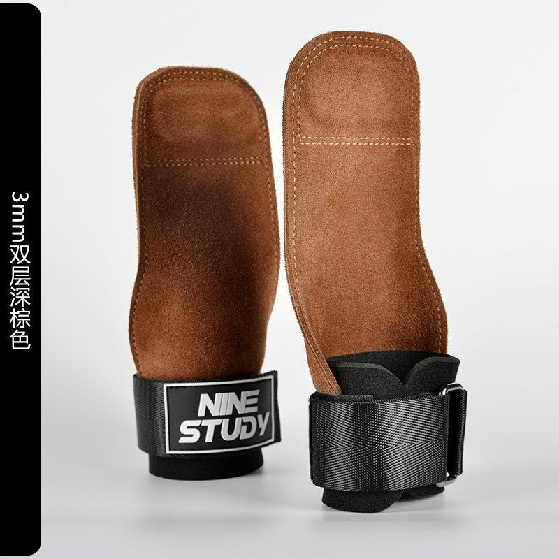 Hard Pull Booster with Cowhide Palm Men's Pull-Up Wrist Bracer Horizontal Bar Pull Back Grip with Hand Gloves Men's Fitness Gloves