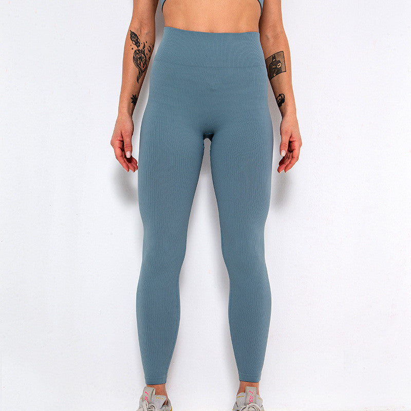 Foreign Trade New Leggings Outer Wear Spring and Summer Women's Solid Color Elastic Tight Sports Pants Yoga Fitness Threaded Pants