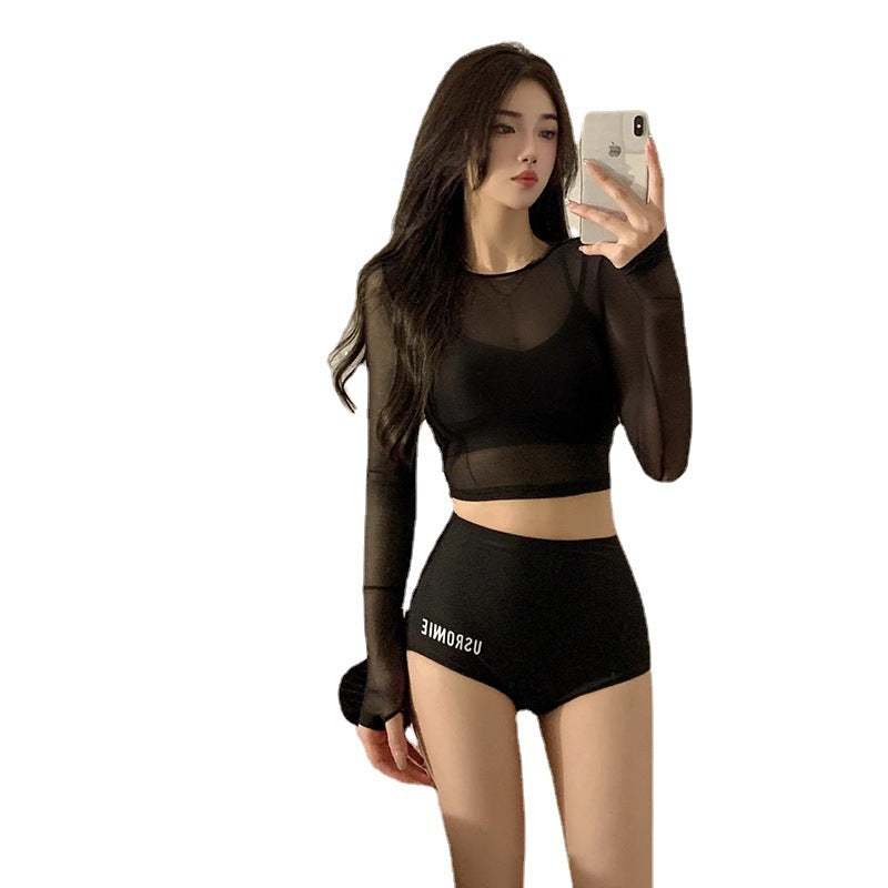 2025 New Swimsuit Women's Three-Piece Split Sexy Belly-Covering Slimming Look Fairy Style Ins Long-Sleeved Sun Protection Swimsuit