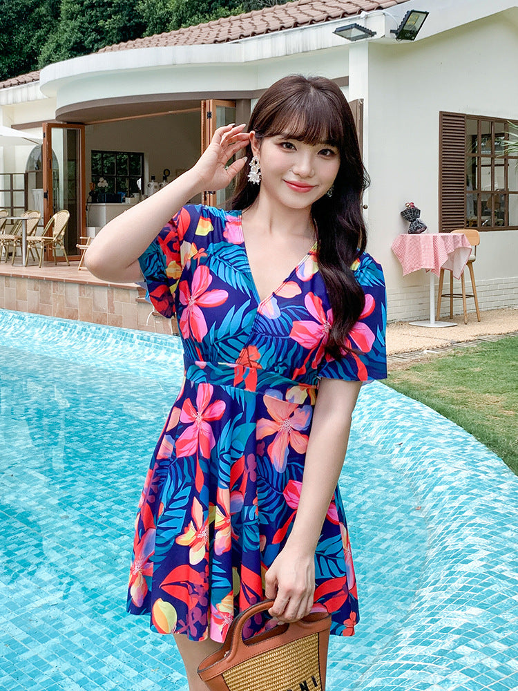 Swimsuit Women's Conservative Conjoined Flat Corner Belly-Covering Slimming Mom Swimsuit plus size Loose Hot Spring Swimsuit for Middle-aged and Elderly