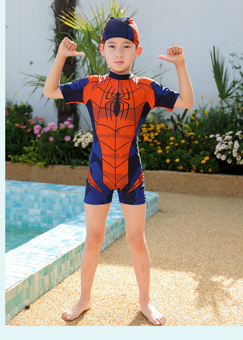 Children's Swimsuit Boys Siaman Spider-Man Long Sleeve Small Medium and Large Children's Baby Sunscreen Quick-drying Equipment Hot Spring Wholesale
