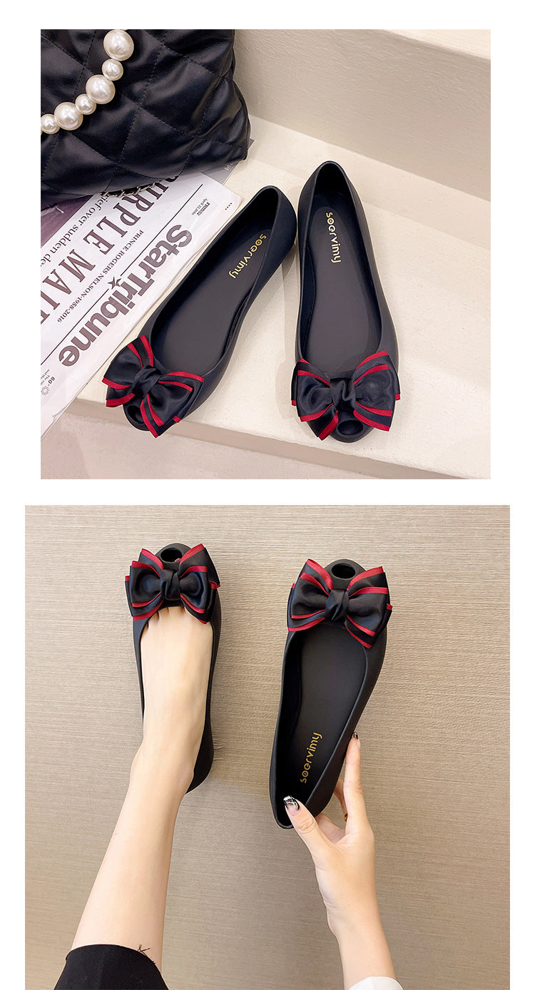 Women's Flat Shoes 2022 New Summer Shallow Soft Bottom Bow Casual Loafers Fish Mouth Plastic Jelly Shoes