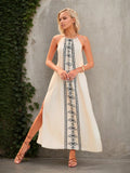 Vacation Summer Women Backless High Slit Long Vacation Spaghetti