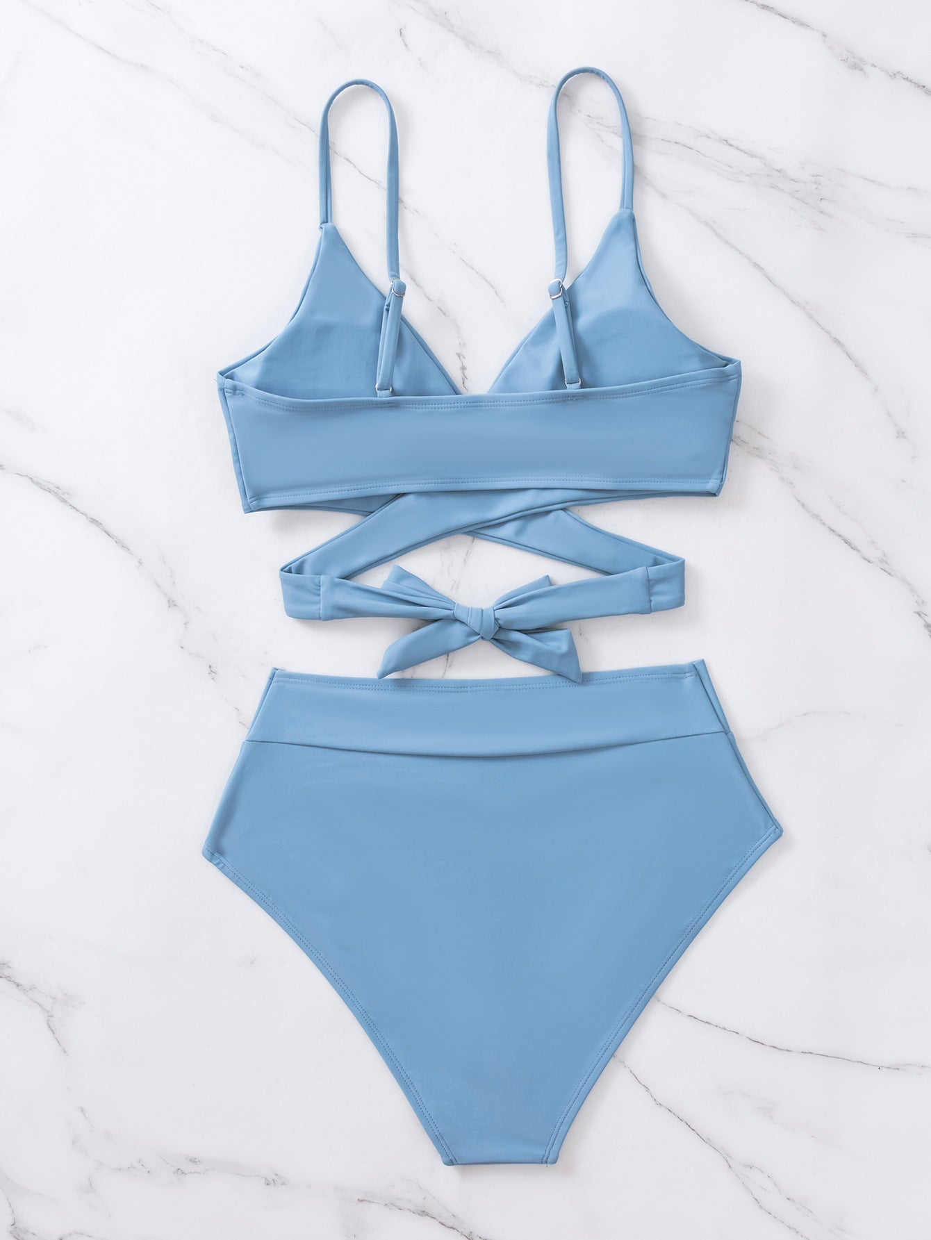 2025 New Bikini Cross-Border European and American Style Aliexpress Solid Color Tie-Up Sexy Bikini Two-Piece Swimsuit Swimwear for Women