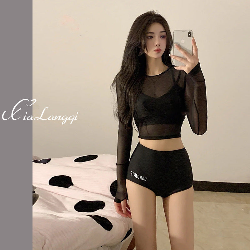 2025 New Swimsuit Women's Three-Piece Split Sexy Belly-Covering Slimming Look Fairy Style Ins Long-Sleeved Sun Protection Swimsuit
