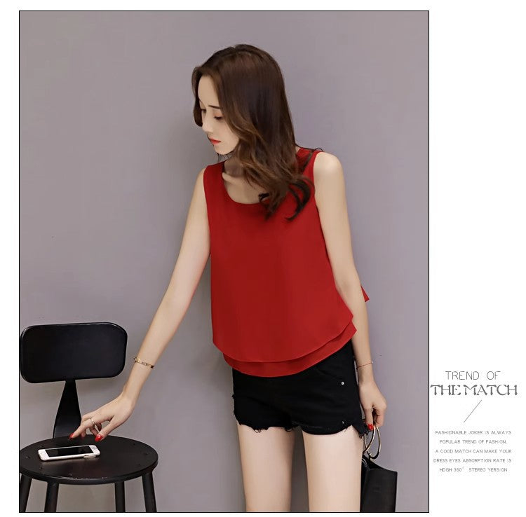 Chiffon Camisole Women's All-match Outer Wear Inner 2025 Summer Loose Slimming plus size Sleeveless Base Top