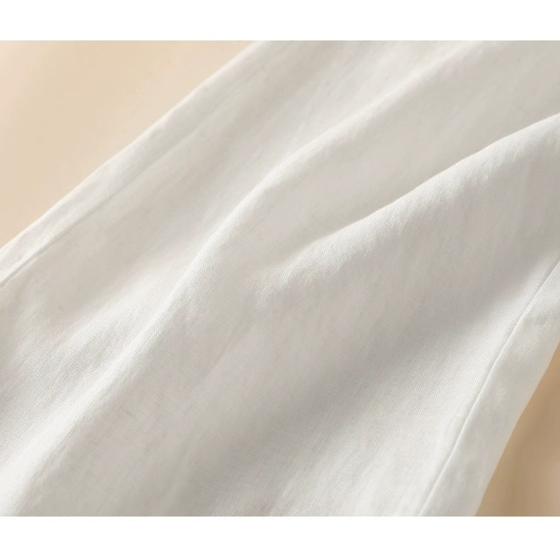 Solid Color Linen Wide-Leg Women's Pants 2023 Summer Loose Slimming Drapey High-Waisted Straight Nine-Point Length Leg-Lengthening