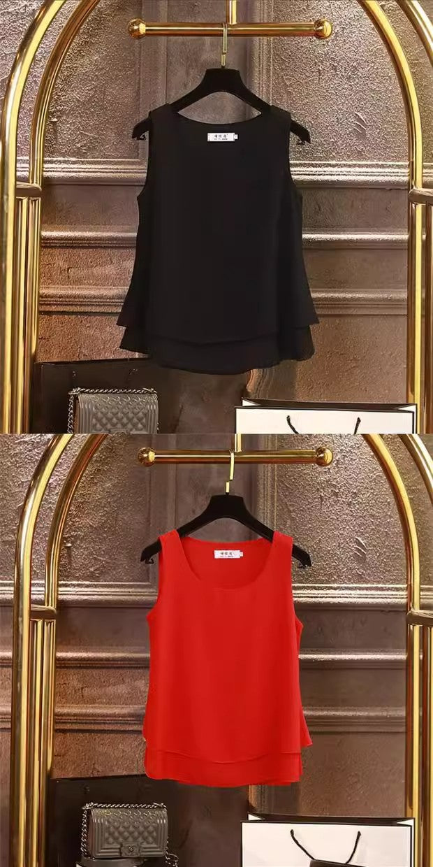 Chiffon Inner Double Small Camisole Black Sleeveless Top Base Shirt Women's Outer Wear Inner Wear Loose Chiffon Shirt