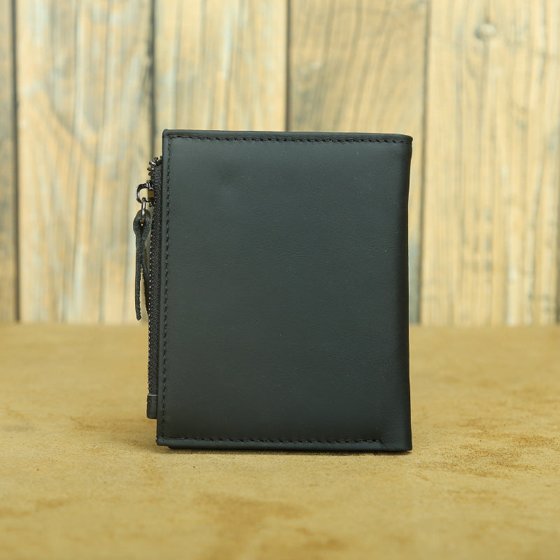 Shikangxin Vintage Genuine Leather Wallet Men's Short Wallet Multifunctional Zipper Bag Casual Oil Wax Cowhide Wallet