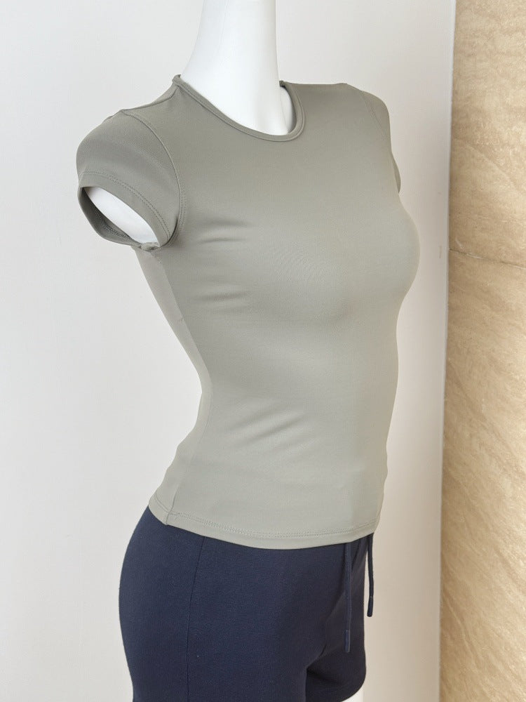 Spot Tankair Sexy Skin-Friendly Nude Elastic Tight Fitness Right Shoulder Small Flying Sleeve T-Shirt Sports Quick-Drying Top