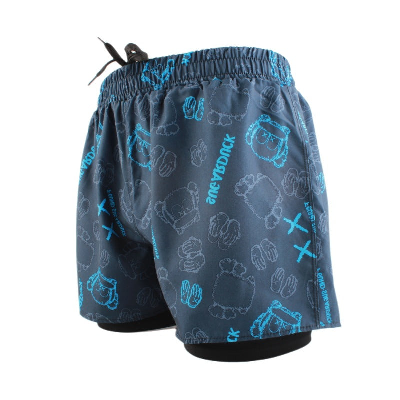 Men's Sports Shorts Summer Explosions Double-layer Quick-drying Swimming Trunks Anti-embarrassment Swimming Trunks Running Fitness Training Shorts