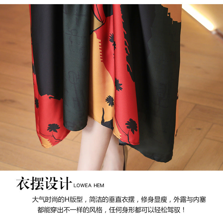 Simple Style Women's High-end Tea Break French dress Summer Short-sleeved 2022 Elegant Printed Large Dress