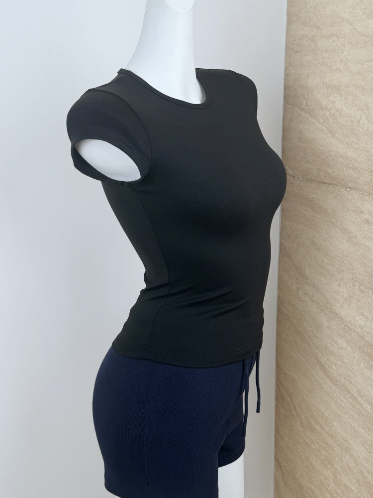 Spot Tankair Sexy Skin-Friendly Nude Elastic Tight Fitness Right Shoulder Small Flying Sleeve T-Shirt Sports Quick-Drying Top