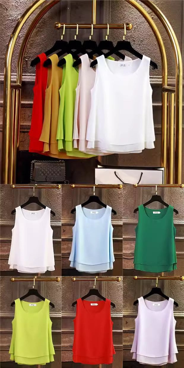 Chiffon Inner Double Small Camisole Black Sleeveless Top Base Shirt Women's Outer Wear Inner Wear Loose Chiffon Shirt