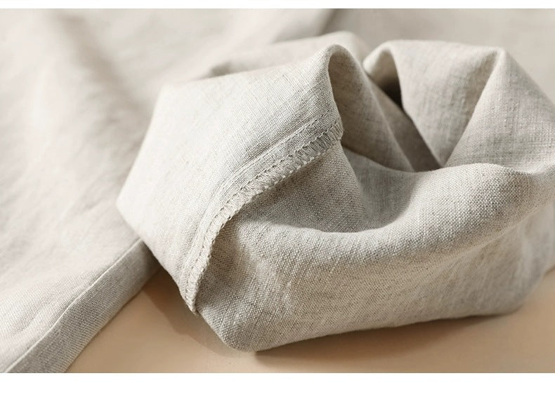 Solid Color Linen Wide-Leg Women's Pants 2023 Summer Loose Slimming Drapey High-Waisted Straight Nine-Point Length Leg-Lengthening