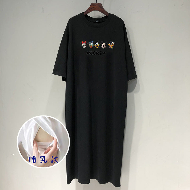 Maternity's Breastfeeding Skirt 2024 Summer Dress Pregnant Women's Breastfeeding T-Shirt Skirt Postpartum Outer Wear Breastfeeding Skirt