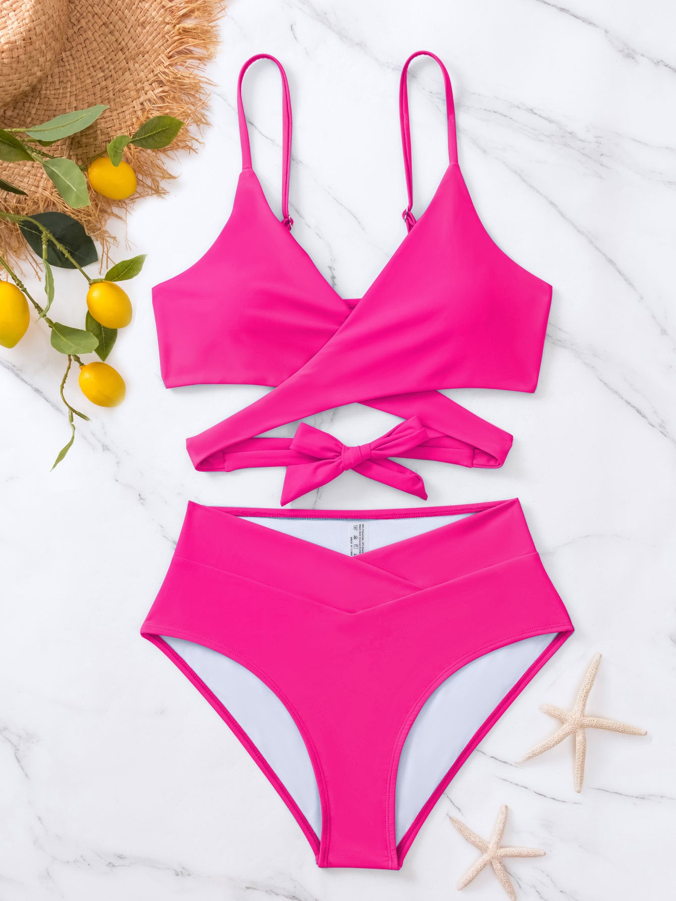 2025 New Bikini Cross-Border European and American Style Aliexpress Solid Color Tie-Up Sexy Bikini Two-Piece Swimsuit Swimwear for Women