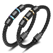 Cross-Border E-Commerce European and American Titanium Steel Lettering Old Pattern Cowhide Rope Bracelet Stainless Steel Magnetic Buckle Male and Female Couple Bracelet